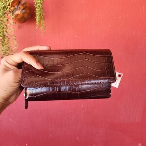 Mundi Burgundy Croc-Embossed Wallet